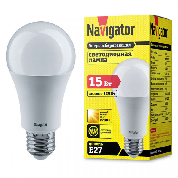 купить Лампа светодиодная 61 200 NLL-A70/А60-15-230-2.7K-E27 Navigator 61200