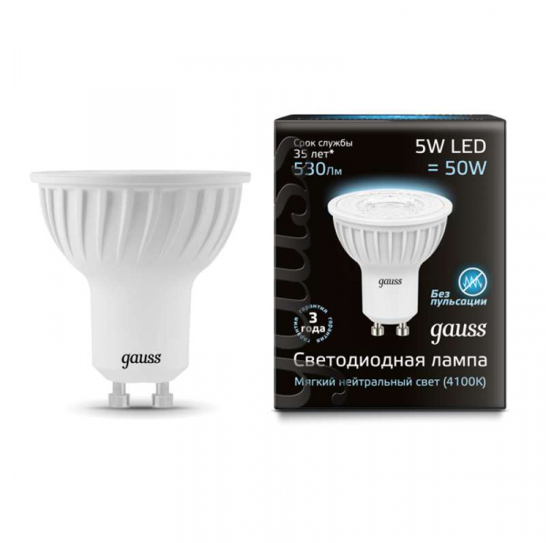 купить Лампа светодиодная MR16 5Вт 4100К белый GU10 530лм 150-265В GAUSS 101506205