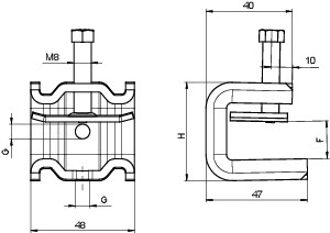 купить Зажим балочный d44х63х43.5мм SSP 20-40 M8 V4A OBO 1486294