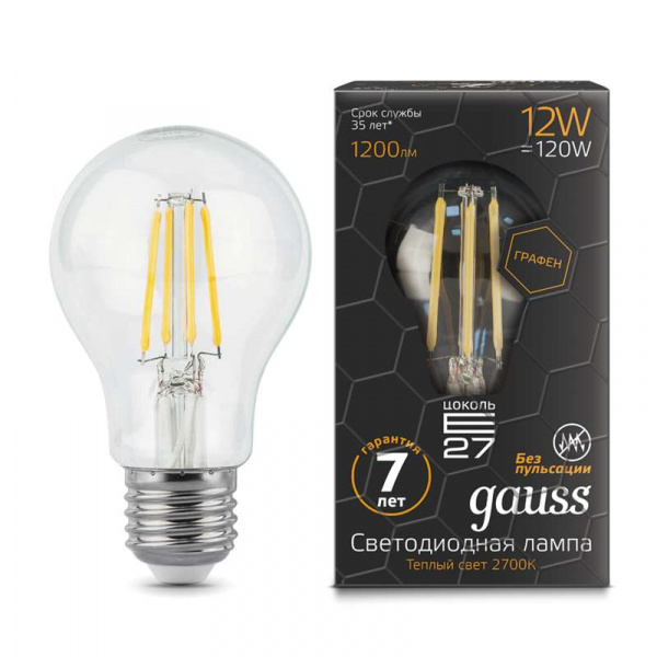 купить Лампа светодиодная Filament Graphene A60 12Вт 2700К E27 Gauss 102802112