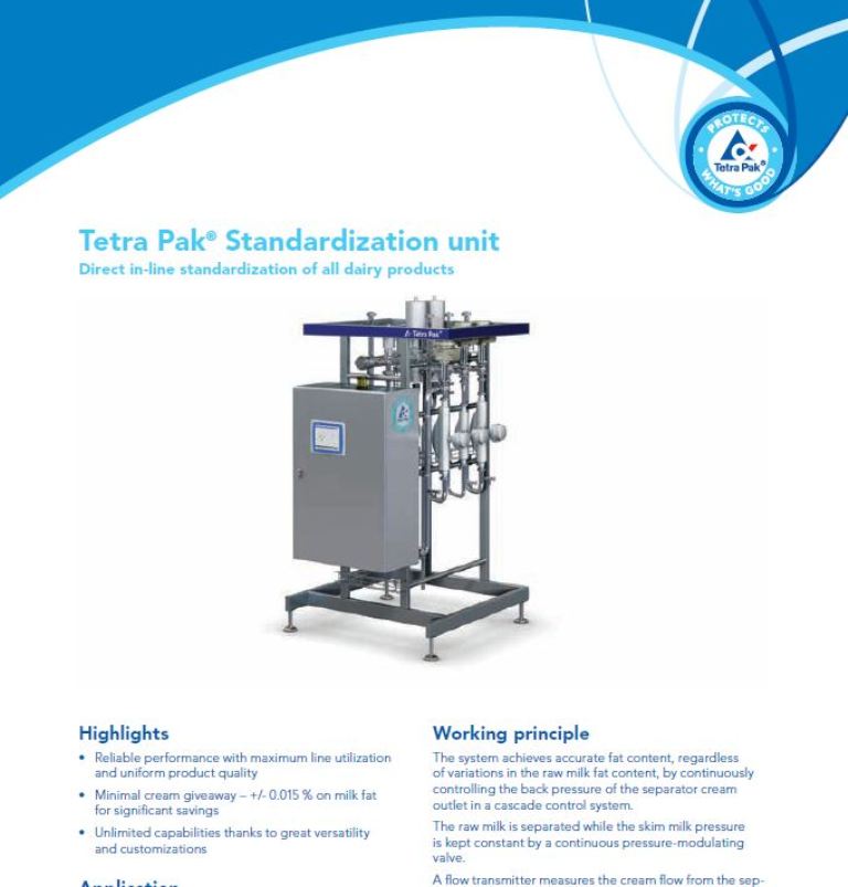 Стандартизатор Tetra Pak®; молочные продукты_англ