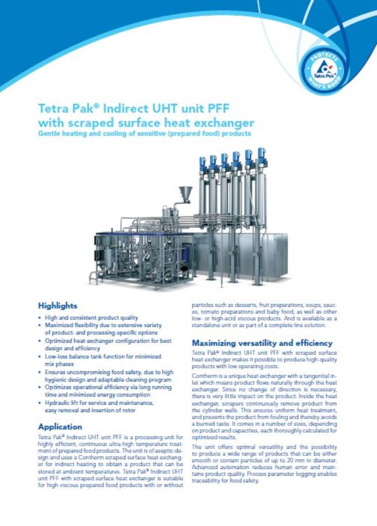 Установка непрямой высокотемпературной обработки Tetra Pak® PFF со скребковым теплообменником_англ