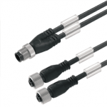 9457490500 Weidmueller Sensor-actuator adaptor cable (assembled) / Sensor-actuator adaptor cable (assembled), Connecting line, M12 / M8, 3, 5 m, Twin cabling, pin, straight, 2x socket, straight, Black