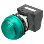 M22N-BG-TGA-GA-P Omron Indicator (Cylindrical 22-dia.), Cylindrical type (22/25 mm dia.), Plastic semi-spherical, Lighted, LED, Green, 6 VAC/VDC, Push-In Plus Terminal Block, IP66
