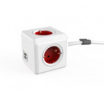 Разветвитель-удлинит Allocacoc PowerCube Extenden 4р+2xUSB-порт 1,5м, красн