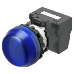 M22N-BG-TAA-AB-P Omron Indicator (Cylindrical 22-dia.), Cylindrical type (22/25 mm dia.), Plastic semi-spherical, Lighted, LED, Blue, 12 VAC/VDC, Push-In Plus Terminal Block, IP66
