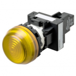 M22N-BG-TYA-YA Omron Indicator (Cylindrical 22-dia.), Cylindrical type (22/25 mm dia.), Plastic semi-spherical, Lighted, LED, Yellow, 6 VAC/VDC, Screw terminal (M3.5), IP66