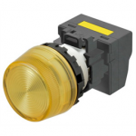 M22N-BP-TYA-YD-P Omron Indicator (Cylindrical 22-dia.), Cylindrical type (22/25 mm dia.), Plastic projected, Lighted, LED, Yellow, 100 VAC, Push-In Plus Terminal Block, IP66