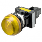 M22N-BG-TYA-YE Omron Indicator (Cylindrical 22-dia.), Cylindrical type (22/25 mm dia.), Plastic semi-spherical, Lighted, LED, Yellow, 200 VAC, Screw terminal (M3.5), IP66