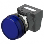 M22N-BC-TAA-AA-P Omron Indicator (Cylindrical 22-dia.), Cylindrical type (22/25 mm dia.), Resin flat sculpture type, Lighted, LED, Blue, 6 VAC/VDC, Push-In Plus Terminal Block, IP66