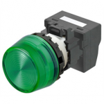 M22N-BP-TGA-GA-P Omron Indicator (Cylindrical 22-dia.), Cylindrical type (22/25 mm dia.), Plastic projected, Lighted, LED, Green, 6 VAC/VDC, Push-In Plus Terminal Block, IP66