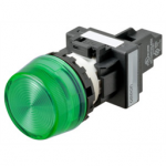 M22N-BP-TGA-GA Omron Indicator (Cylindrical 22-dia.), Cylindrical type (22/25 mm dia.), Plastic projected, Lighted, LED, Green, 6 VAC/VDC, Screw terminal (M3.5), IP66