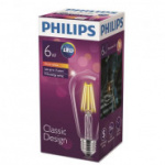 Лампа светодиодная Philips E27 6-70W E27 2700k тепл. филам. конус