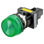 M22N-BP-TGA-GD Omron Indicator (Cylindrical 22-dia.), Cylindrical type (22/25 mm dia.), Plastic projected, Lighted, LED, Green, 100 VAC, Screw terminal (M3.5), IP66