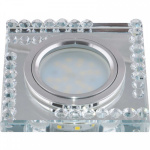 Светильник декоративный встраиваемый DLS-L101 GU5.3 CHROME/CLEAR "Luciole" квадрат без лампы GU5.3 доп. светодиодная подсветка 3Вт основание металл цвет хром отделка стекло прозр. Fametto 09998