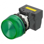 M22N-BP-TGA-GD-P Omron Indicator (Cylindrical 22-dia.), Cylindrical type (22/25 mm dia.), Plastic projected, Lighted, LED, Green, 100 VAC, Push-In Plus Terminal Block, IP66