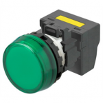 M22N-BC-TGA-GD-P Omron Indicator (Cylindrical 22-dia.), Cylindrical type (22/25 mm dia.), Resin flat sculpture type, Lighted, LED, Green, 100 VAC, Push-In Plus Terminal Block, IP66