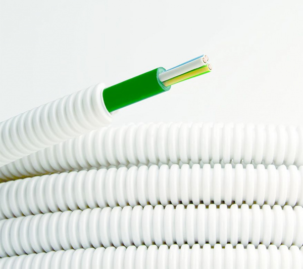 купить Труба гофрированная ПЛЛ не содержит галогенов d20мм с кабелем ППГнг(А)-HF 3x1.5кв.мм РЭК "ГОСТ+" бел. (уп.50м) ДКС 8L82050HF